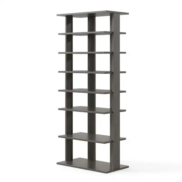 Висока тясна етажерка за обувки със 7 нива, 47 × 25,5 × 110 см, сива, снимка 4