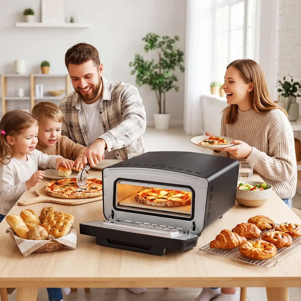 Електрическа пещ за пица за дома с 8 програми и сензорен дисплей, до 455 °C, черна, снимка 3