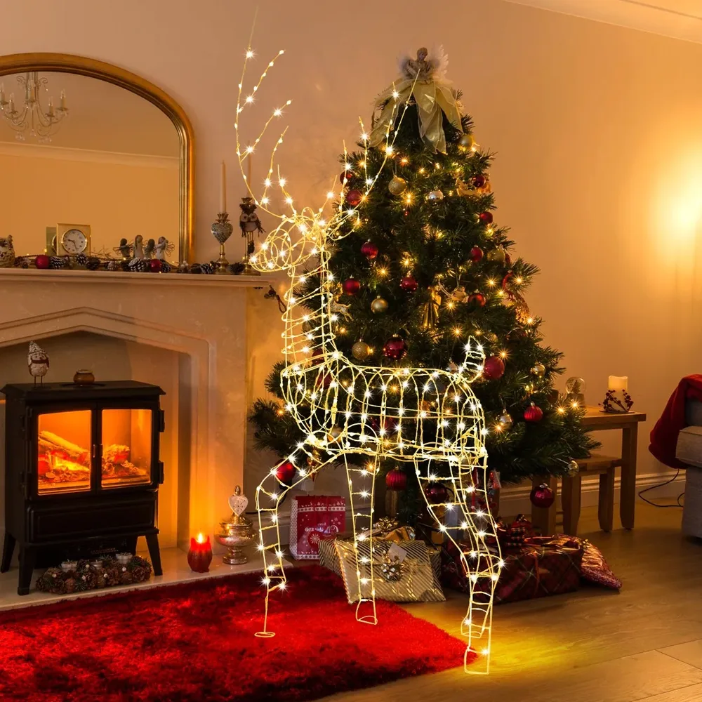 Светещ 3D коледен елен, 186 см, с 300 топли LED светлини, бял, снимка 7