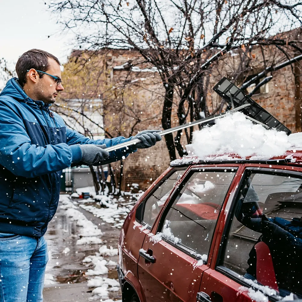 Телескопично алуминиево гребло за сняг от покриви до 6,1 м с нехлъзгаща се дръжка, черно, снимка 2