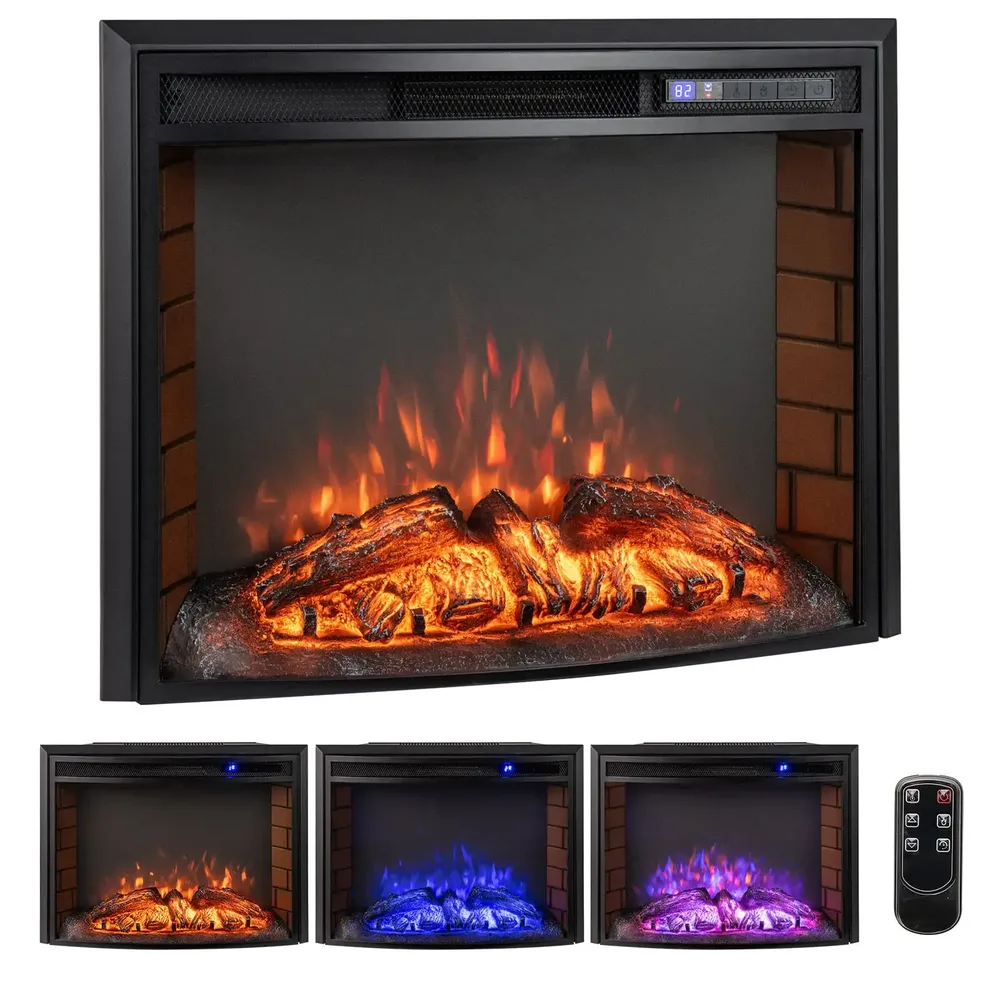 Електрическа камина 1500 W за стена или вграждане, с дистанционно, черна, снимка 2
