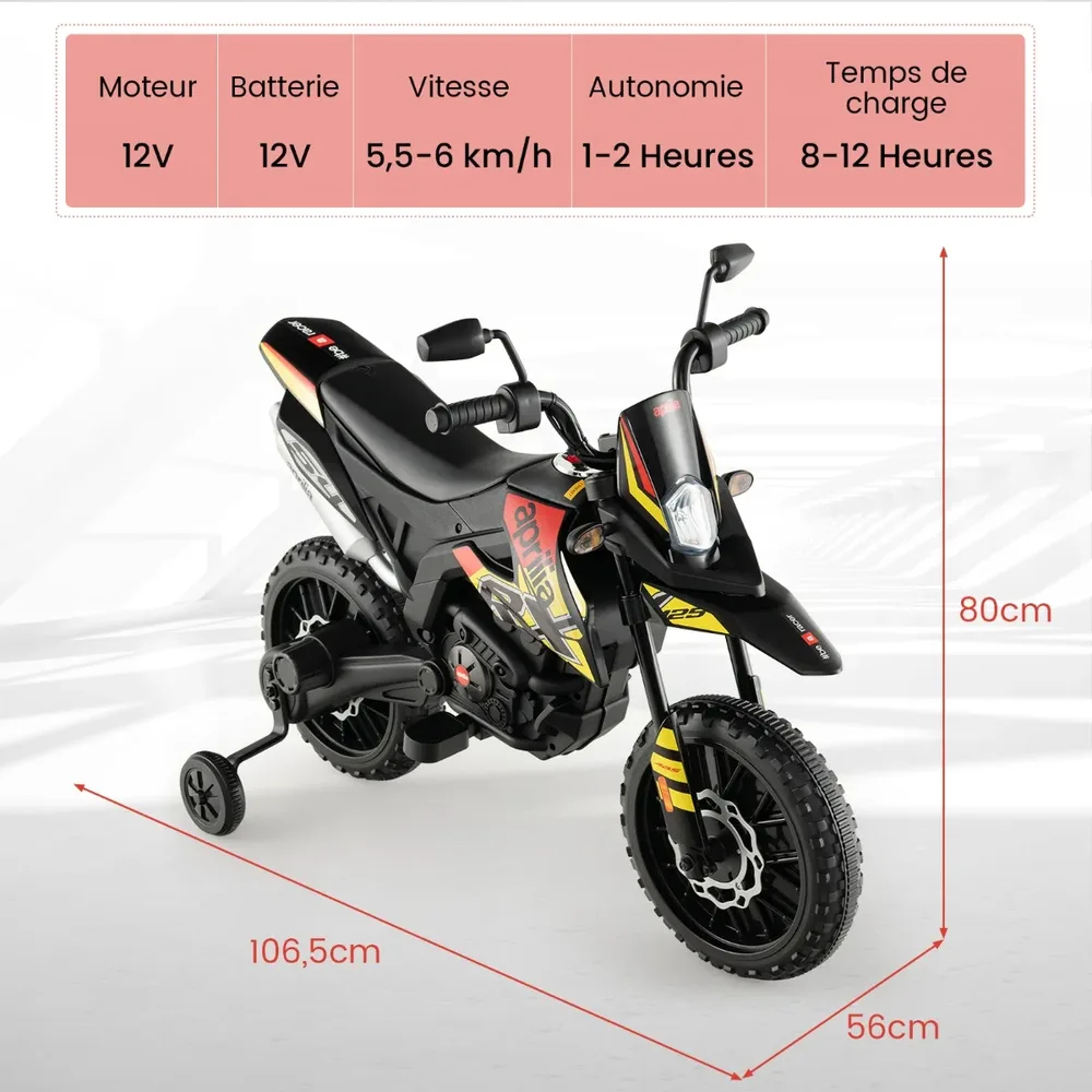 Детски електрически мотор Aprilia 12 V с помощни колела, лицензиран, черен, снимка 4