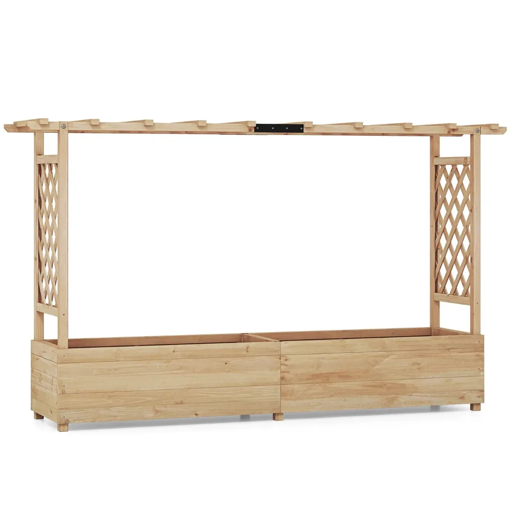 Дървена повдигната леха с решетки и висящ покрив, 200 × 44 × 114 см, натурална