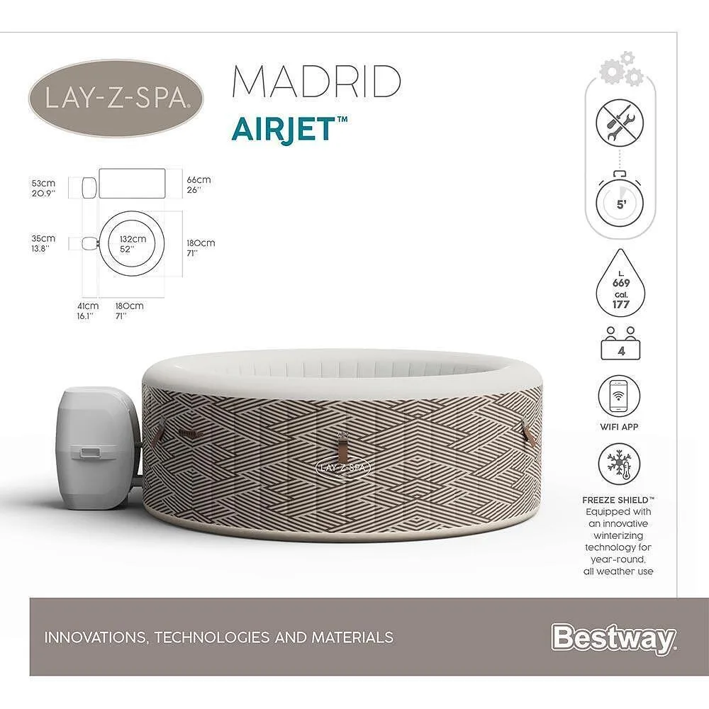 Джакузи надуваемо Madrid Air Jet, 180 × 66 см с филтърна помпа и диспенсър, снимка 4