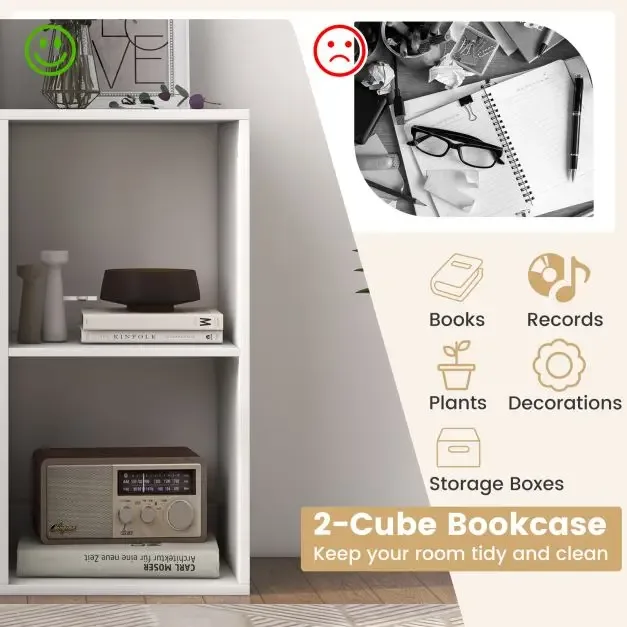 Етажерка за книги с 2 нива, отворен гръб и комплект против преобръщане, бяла, снимка 7