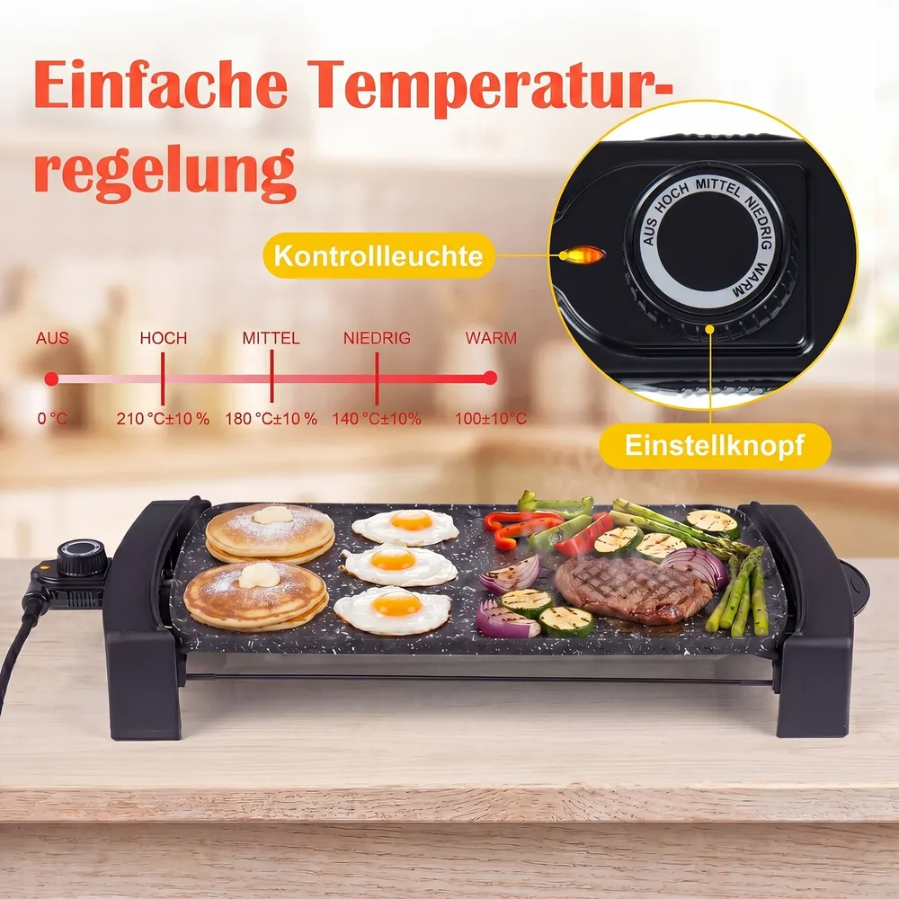 Електрически настолен грил 2150 W с две зони за готвене, 44 × 24 см, снимка 4