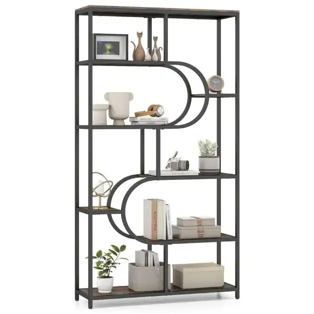 Индустриална U-образна етажерка с 8 открити рафта, 95 × 30 × 175 см, кафява, снимка 4