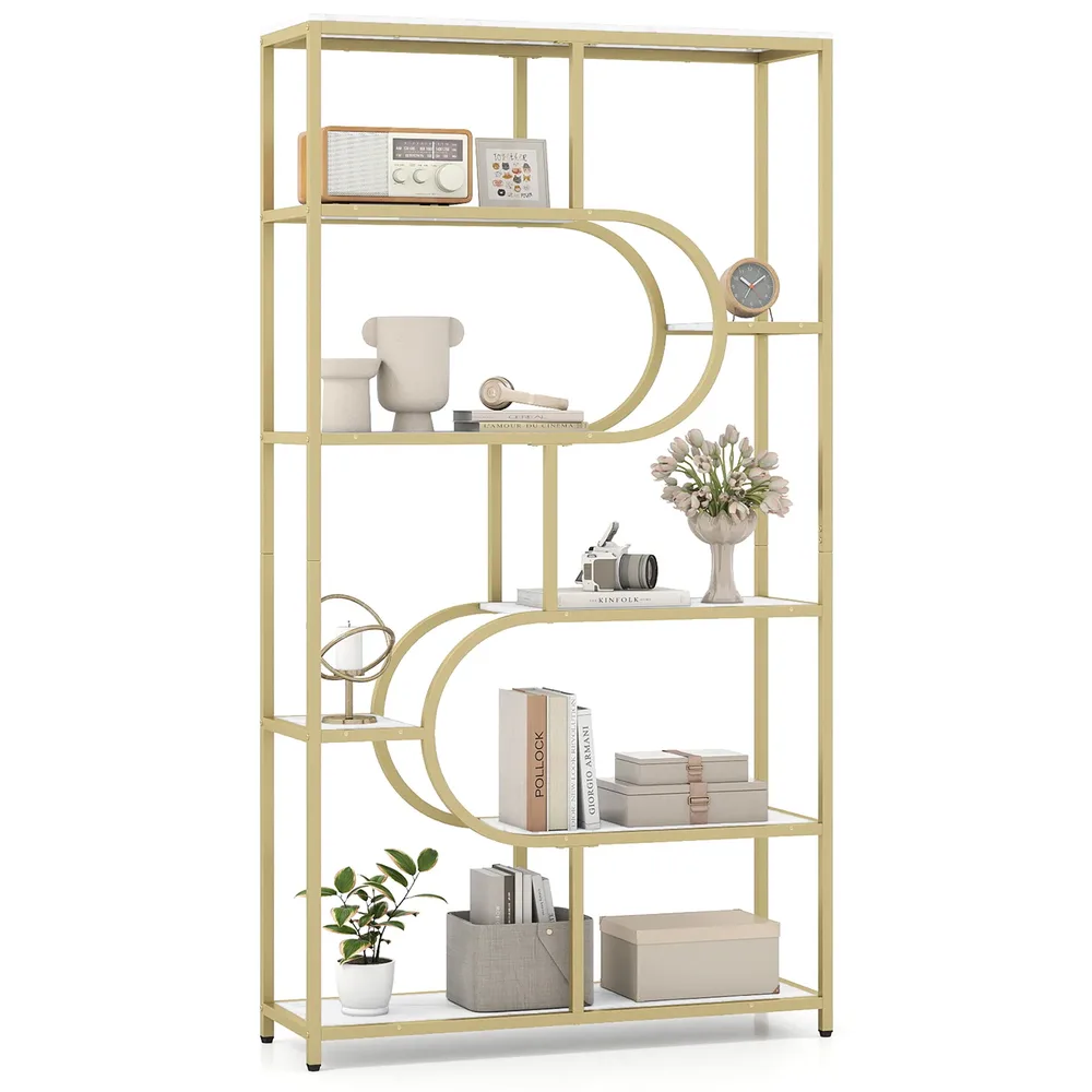 Индустриална U-образна етажерка с 8 открити рафта, 95 × 30 × 175 см, бяла