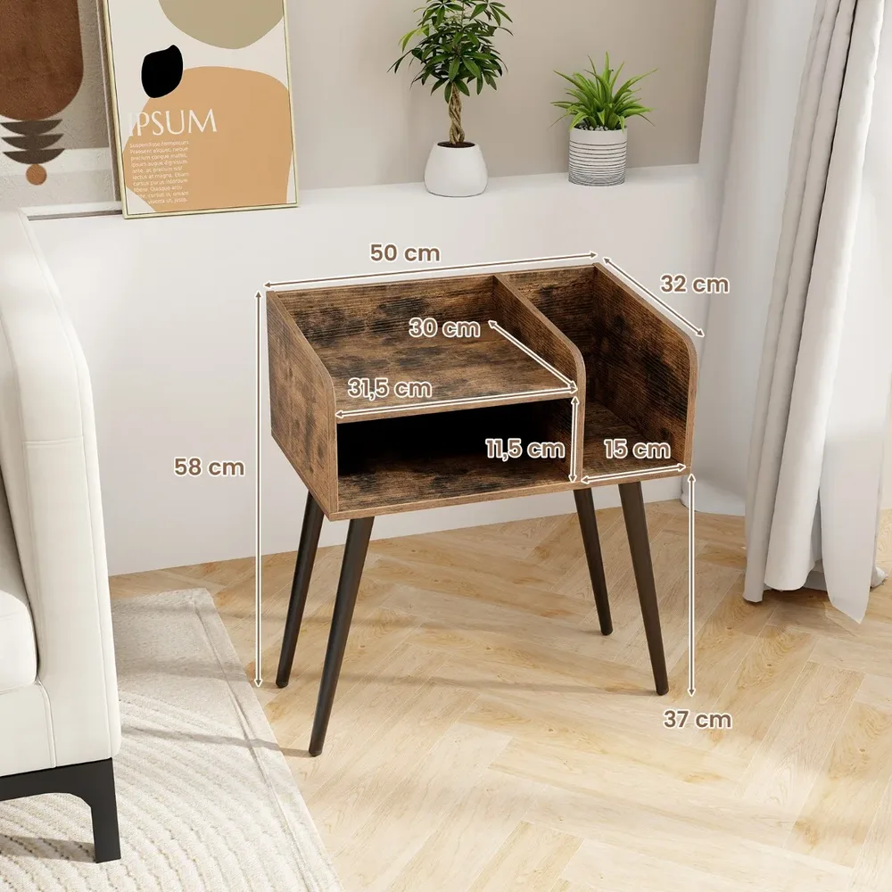 Комплект от 2 нощни шкафчета на 2 нива в стил mid-century, рустик кафяви, снимка 6