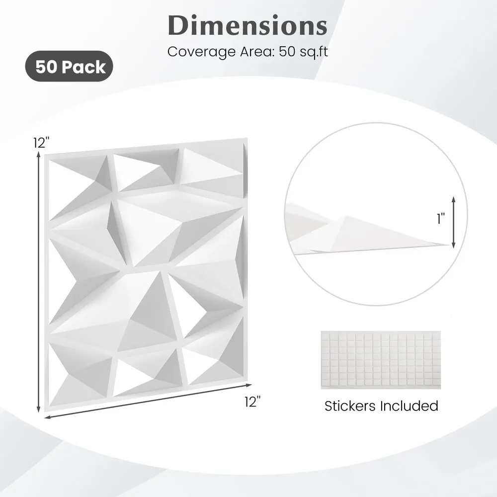 3D стенни панели от PVC с диамантен релеф, 50 броя, бели, снимка 4