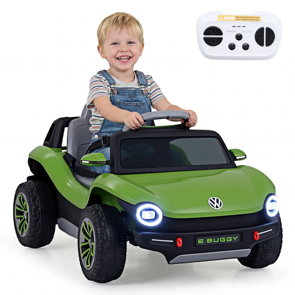 Детска електрическа кола Volkswagen 12 V с дистанционно, LED светлини и музика, зелена, снимка 3