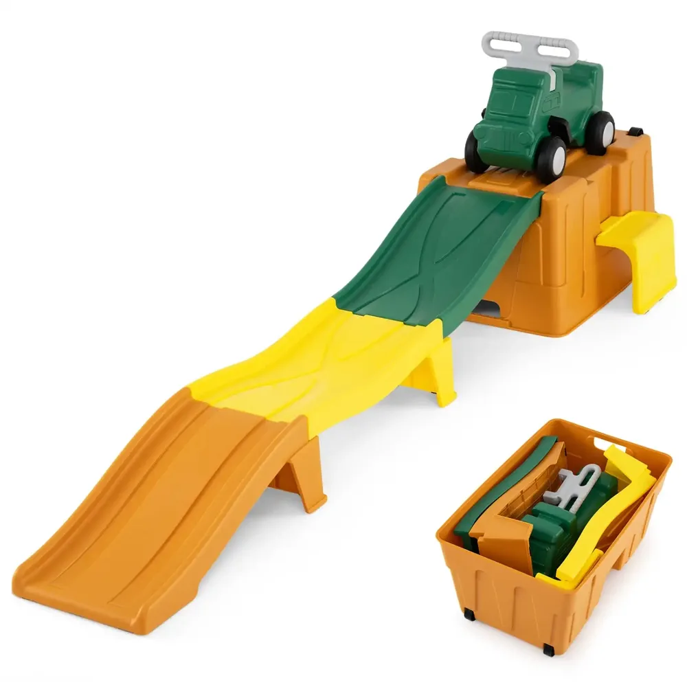 Детска писта за спускане с кола за каране и кутия за съхранение, от 3 години, кафява, снимка 8