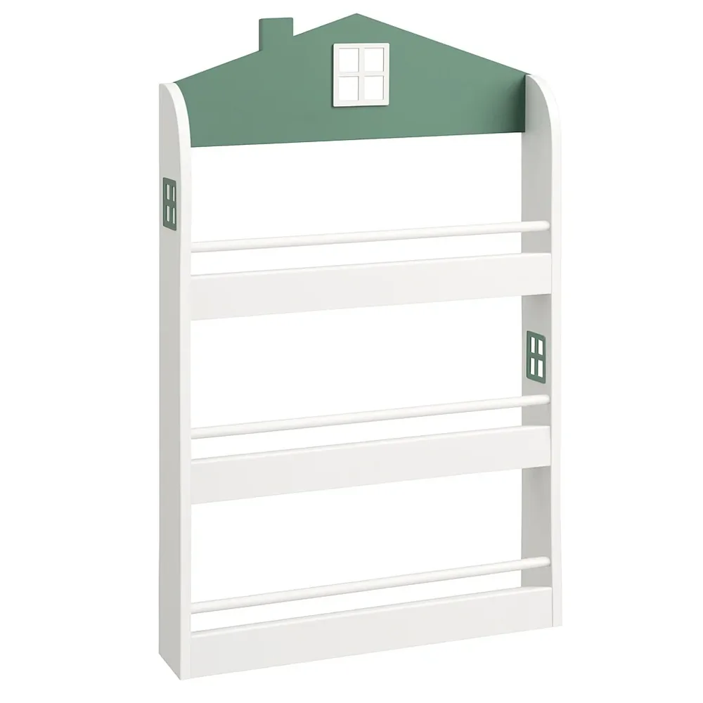 Детска етажерка за книги и играчки – къщичка, 3 рафта, дърво, 60x12x106 см, снимка 4