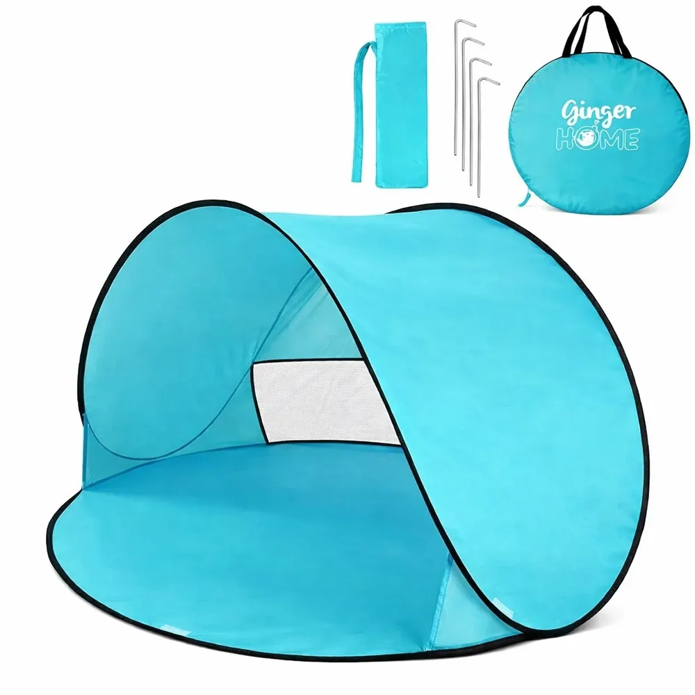 Детска Pop-Up палатка за игра с UV защита 50+ – кръгла, лека и сгъваема, за плаж и градина, 150×150×90 см, снимка 3