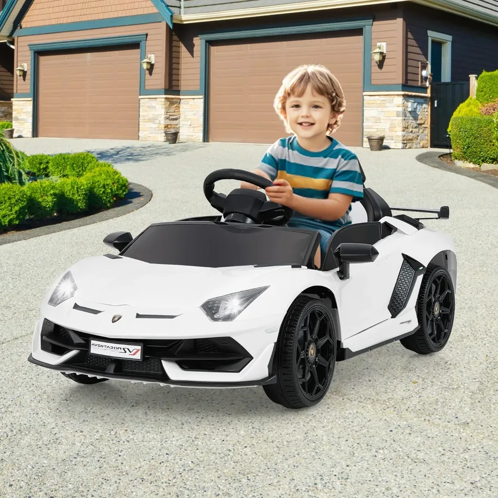 Детска електрическа кола Lamborghini 12V с дистанционно и хидравлични врати, бяла, снимка 3