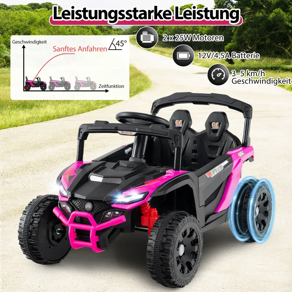 Детска електрическа кола UTV 12 V с дистанционно управление, розова, снимка 7