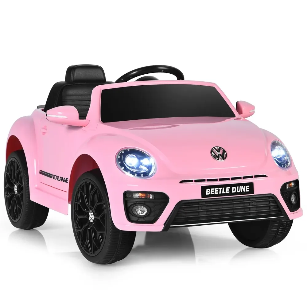 Детска електрическа кола VW Beetle с музика, 2 режима на светлини и дистанционно, розова, снимка 2