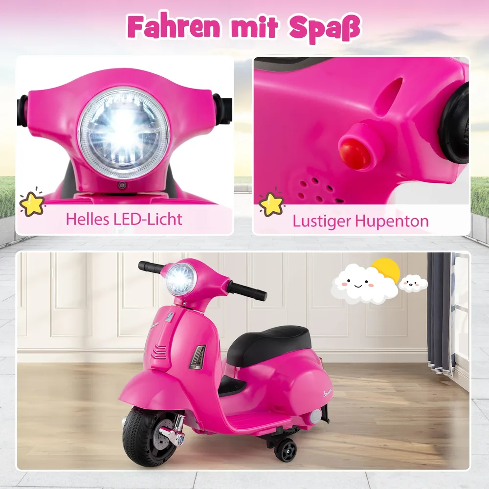 Детски електрически мотор Vespa 6V с LED фар и помощни колела, розов, снимка 5