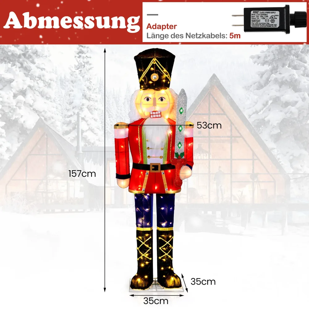 Светещ лешникотрошач-войник, 157 см, със 100 топло бели LED светлини, снимка 3