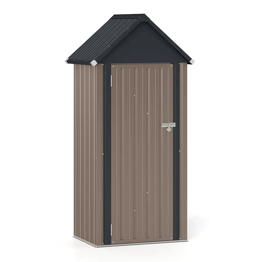 Метална барака с врата с ключалка и регулируеми рафтове, 85 × 65,5 × 176 см, светлокафява