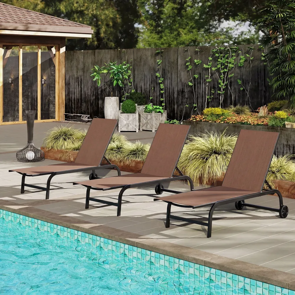 Градински шезлонг на колелца с 6-степенно регулируема облегалка до 180°, 2 броя, кафяв, снимка 8