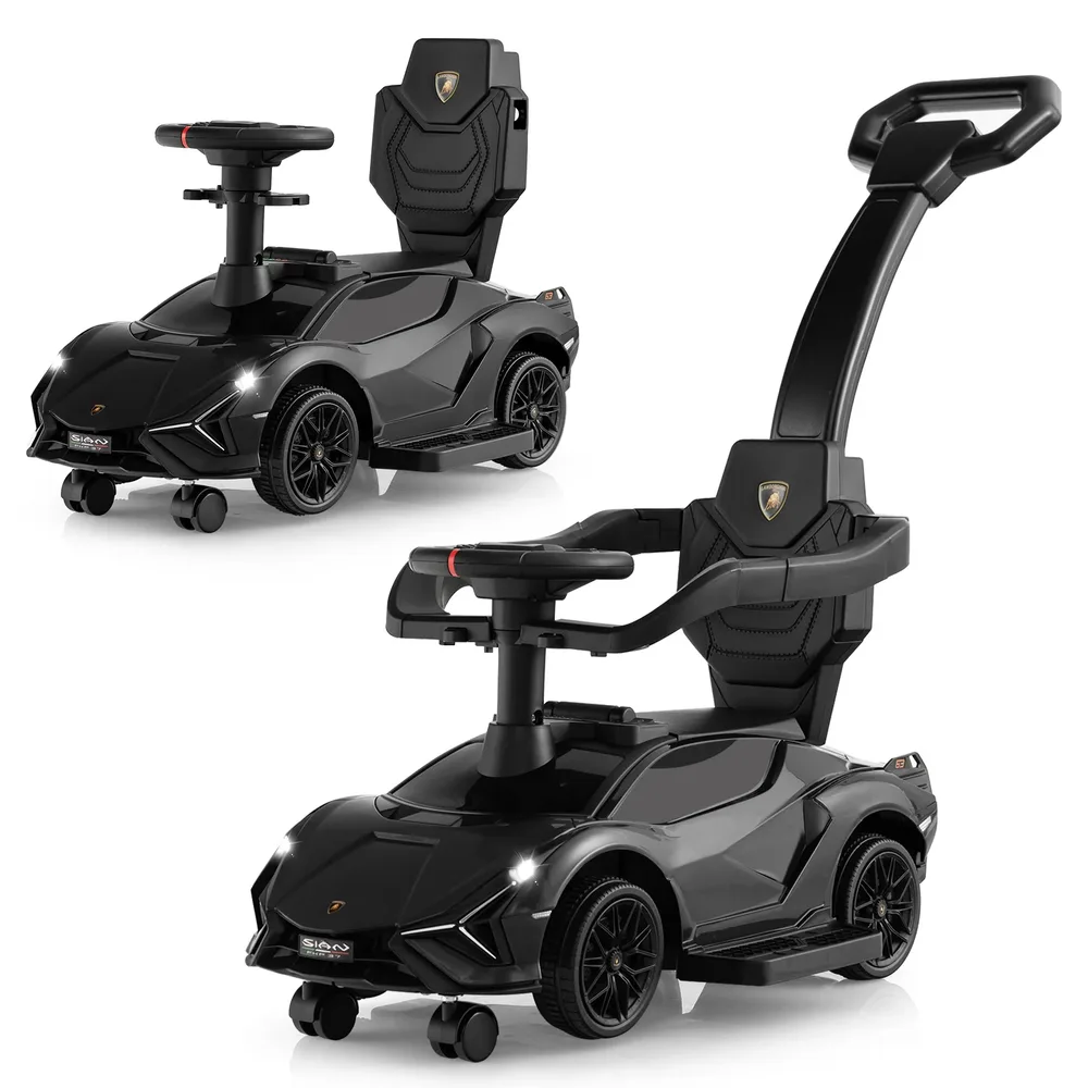 Лицензирана детска кола Lamborghini 3 в 1 за каране и бутане, черна, снимка 8