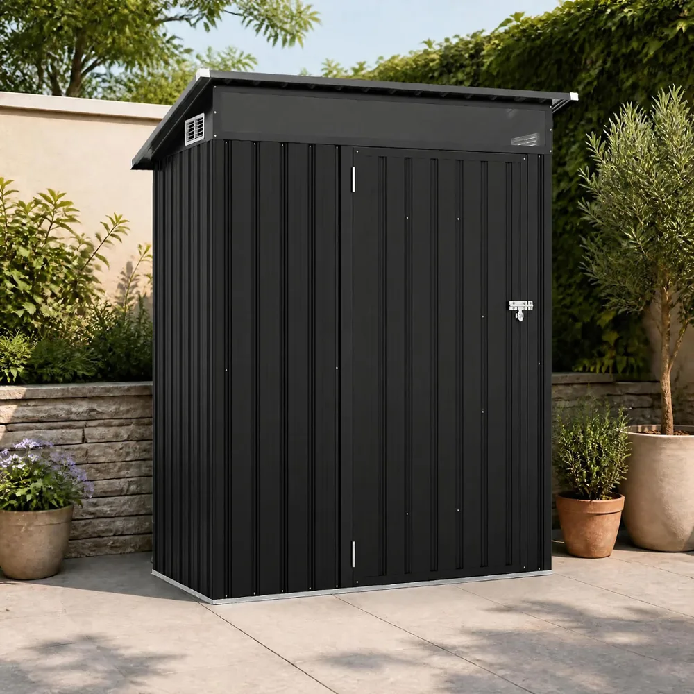 Градинска барака 150 × 89 × 185 см с врата със заключване и наклонен покрив, тъмносива, снимка 5