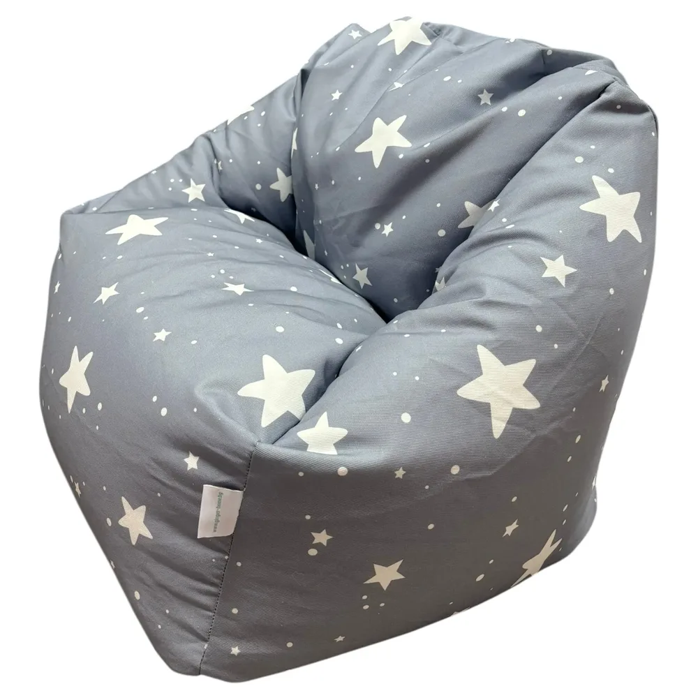 Детски пуф кресло Little Stars, 100% памук, сив барбарон със звезди, 55x44x55 см, снимка 3