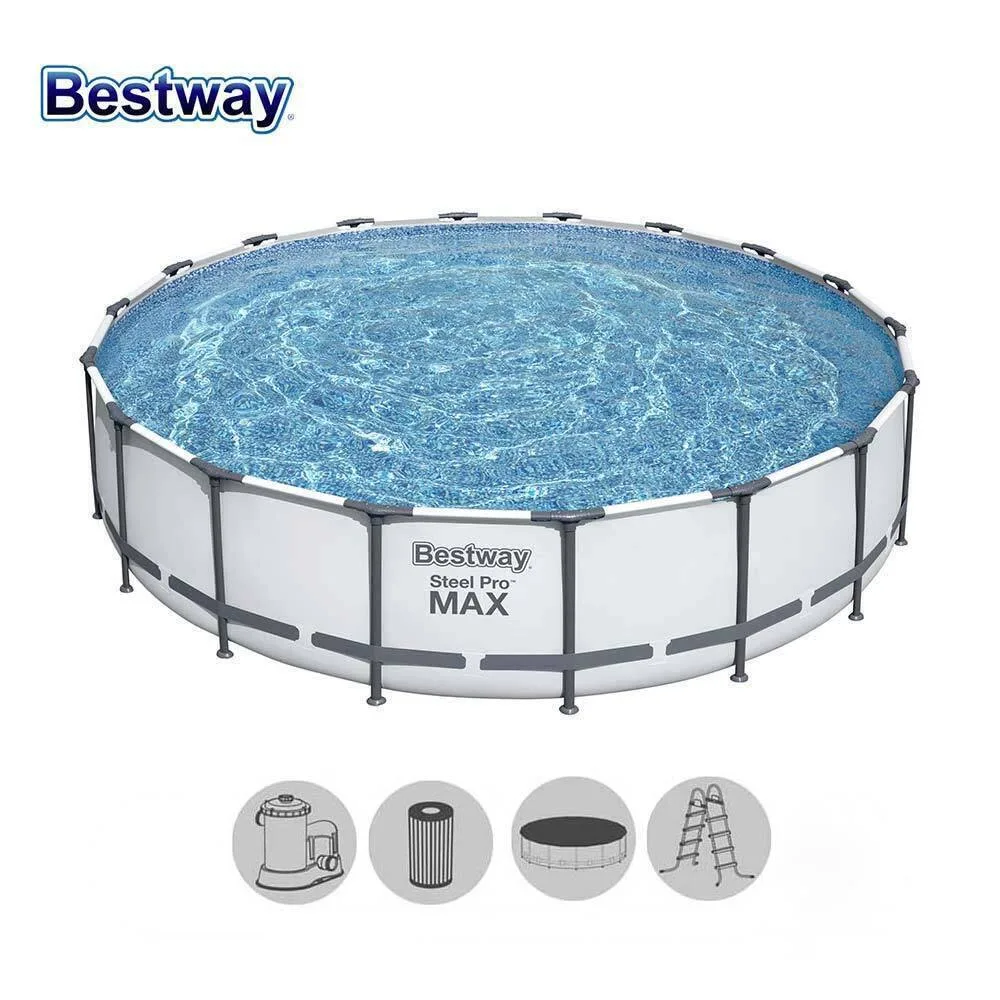 Басейн с метална конструкция, 549 × 122 см, Bestway 56462 Steel Pro Max, с помпа, стълба и покривало