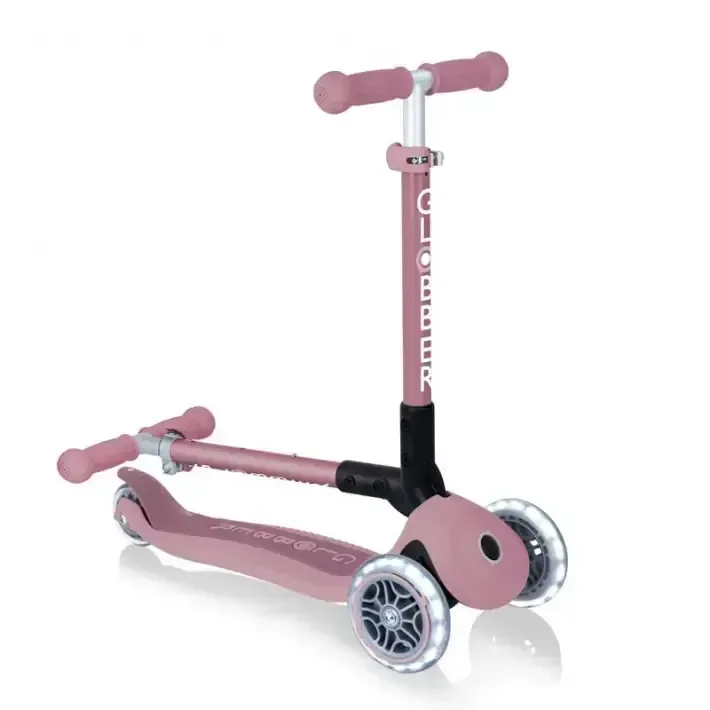 Сгъваема еко тротинетка с 3 колела GLOBBER JUNIOR FOLDABLE LIGHTS ECOLOGIC – цвят бери, снимка 5