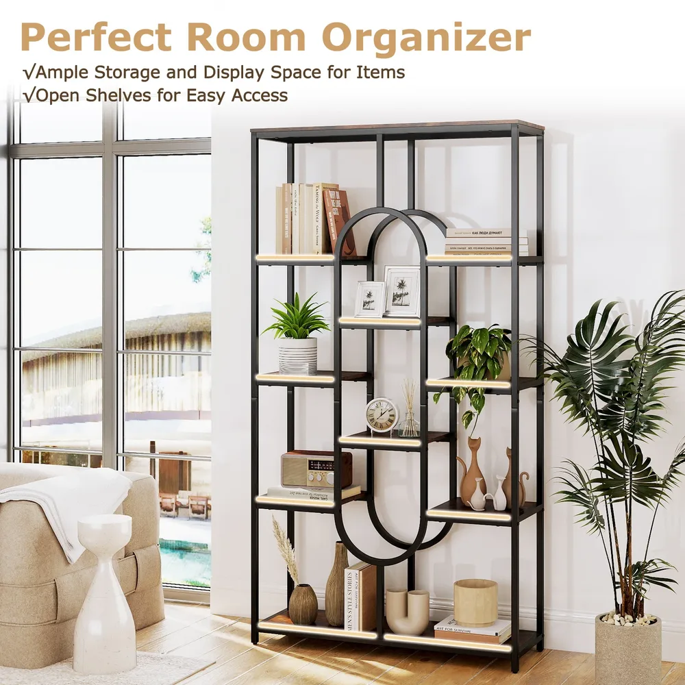 Индустриална овална етажерка с 5 открити рафта, 95 × 30 × 175 см, кафява, снимка 8