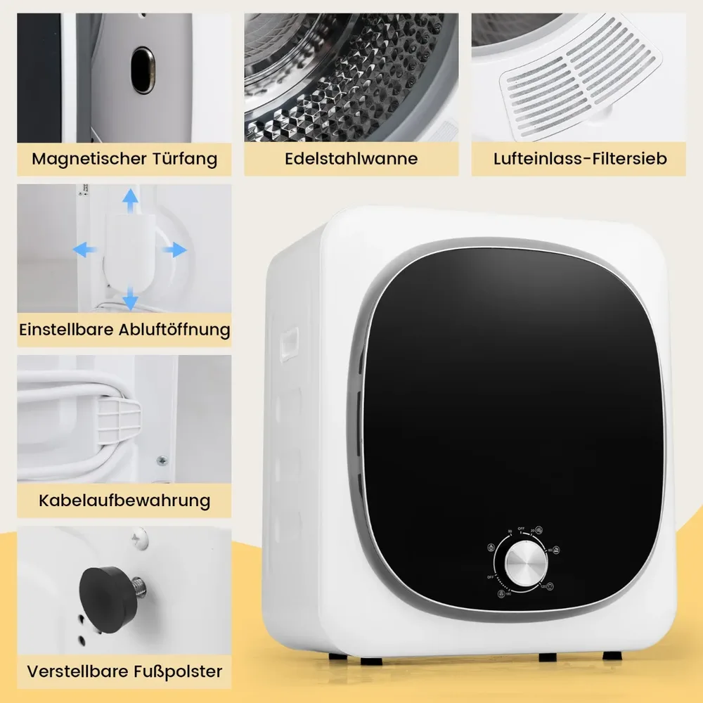 Компактна сушилня 2,5 кг, 800 W, с 5 програми и барабан от неръждаема стомана, снимка 4