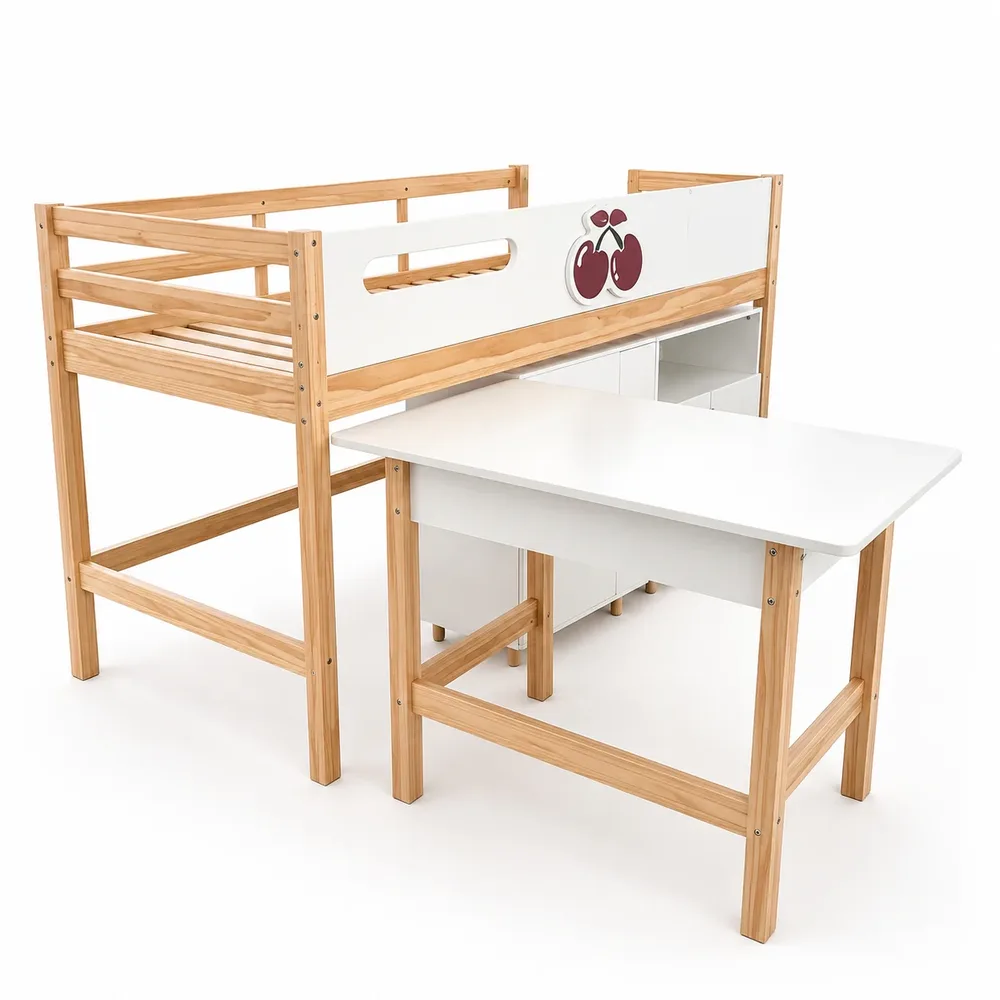 Детско комбинирано легло CHERRY с бюро, скрин, шкаф и подматрачна рамка, 90x200 см, снимка 5