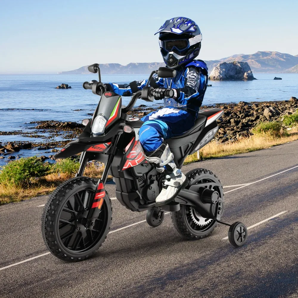 Детски електрически мотор Aprilia 12 V с помощни колела, лицензиран, червен, снимка 7