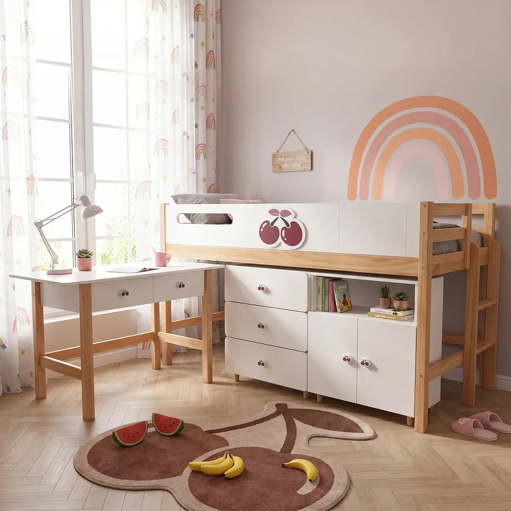 Детско комбинирано легло CHERRY с бюро, скрин, шкаф и подматрачна рамка, 90x200 см, снимка 10