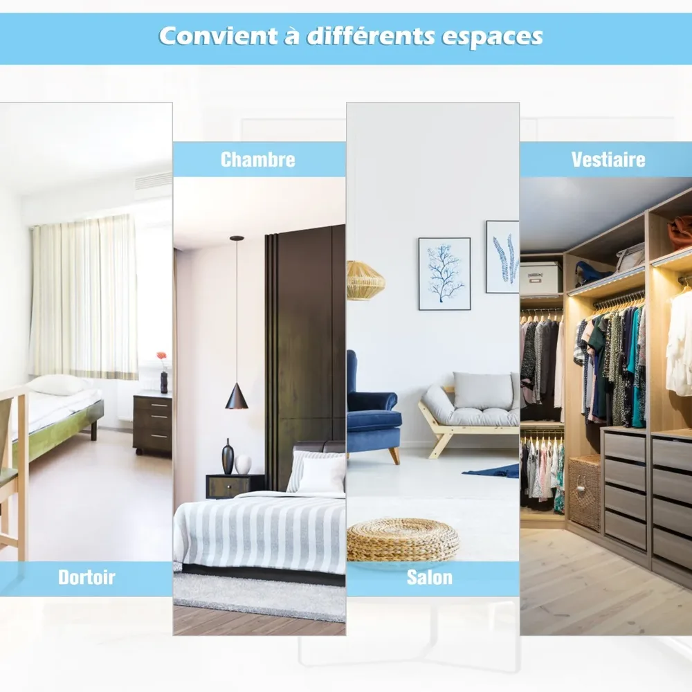Стенно огледало в цял ръст 108 × 36 см с регулируеми по височина куки, бяло, снимка 8