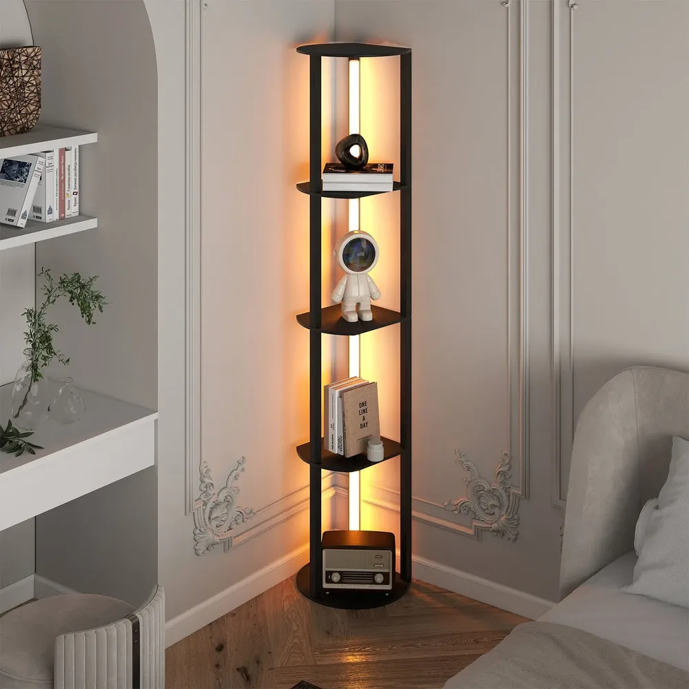 Подова лампа с 4 рафта, 4 въртящи се LED ленти и педален прекъсвач, 163 см, черна, снимка 5