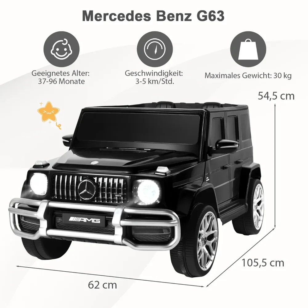 Детска електрическа кола Mercedes-Benz G63 12V с музика и фарове, черна, снимка 8