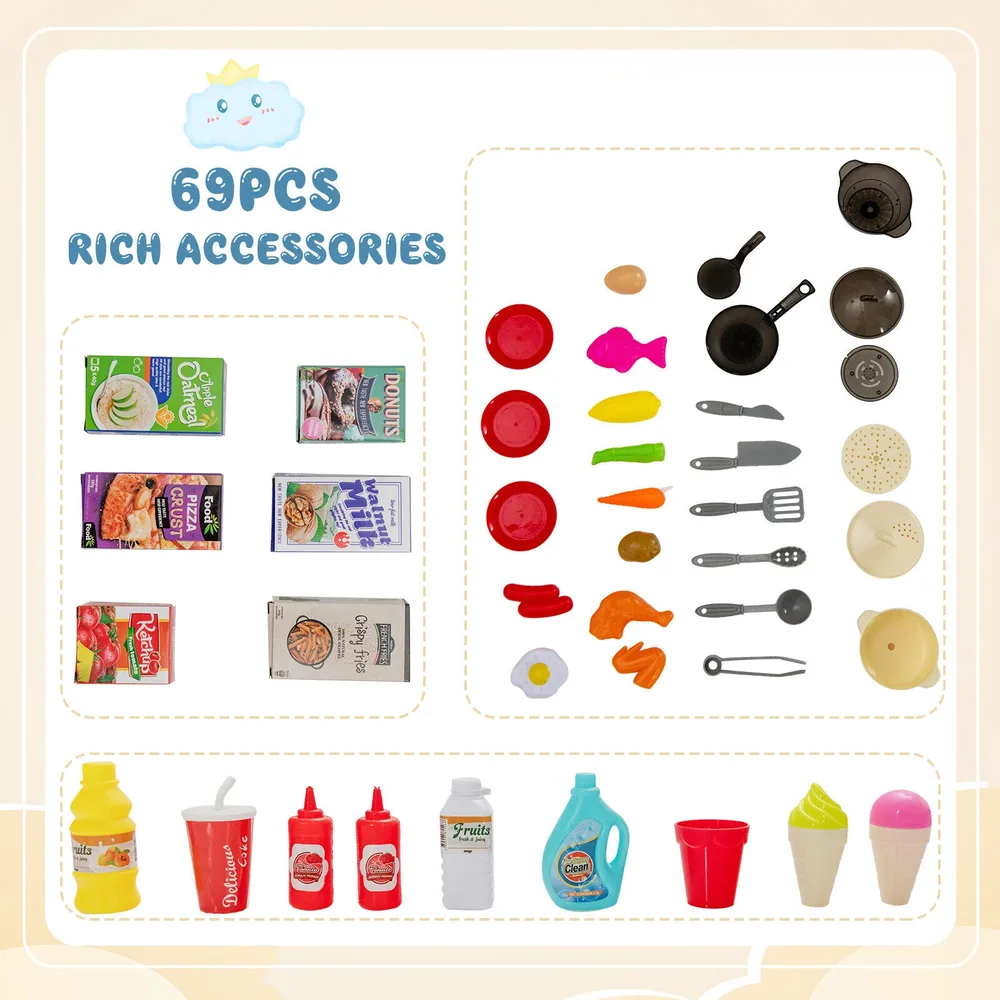 Детска кухня за игра с 69 части, светлини и звукови ефекти, синя, снимка 6