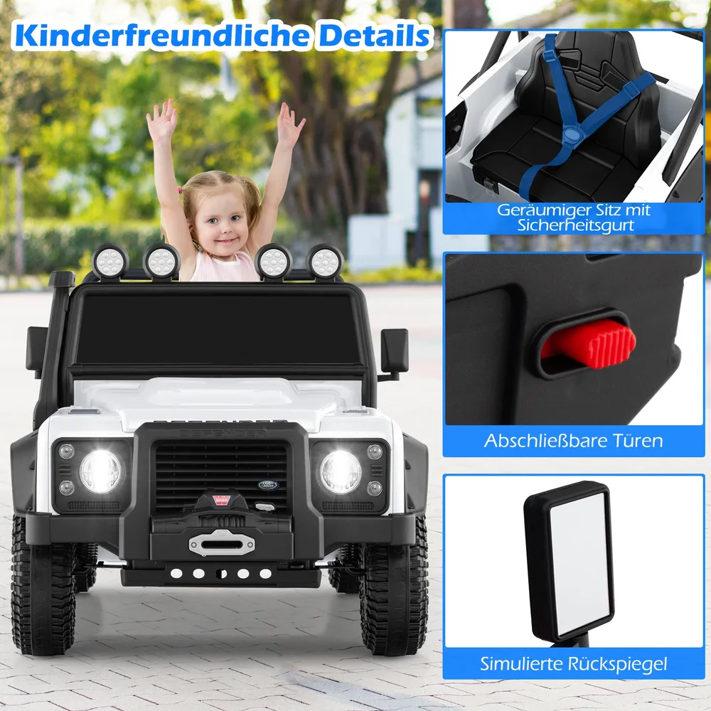 Детска електрическа кола Land Rover Defender с дистанционно за родителите, бяла, снимка 7