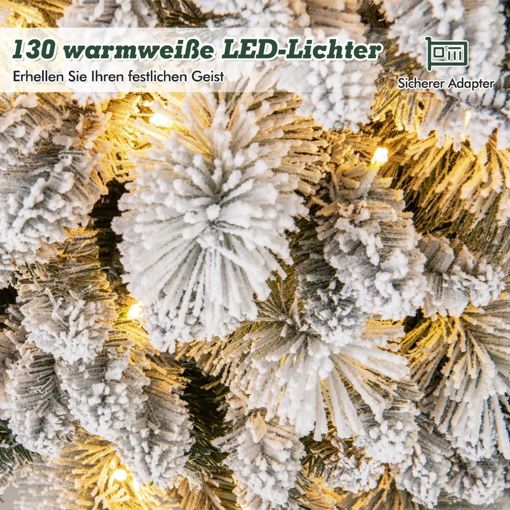 Изкуствена заснежена елха с борови игли и топли LED светлини, 150 см, снимка 3