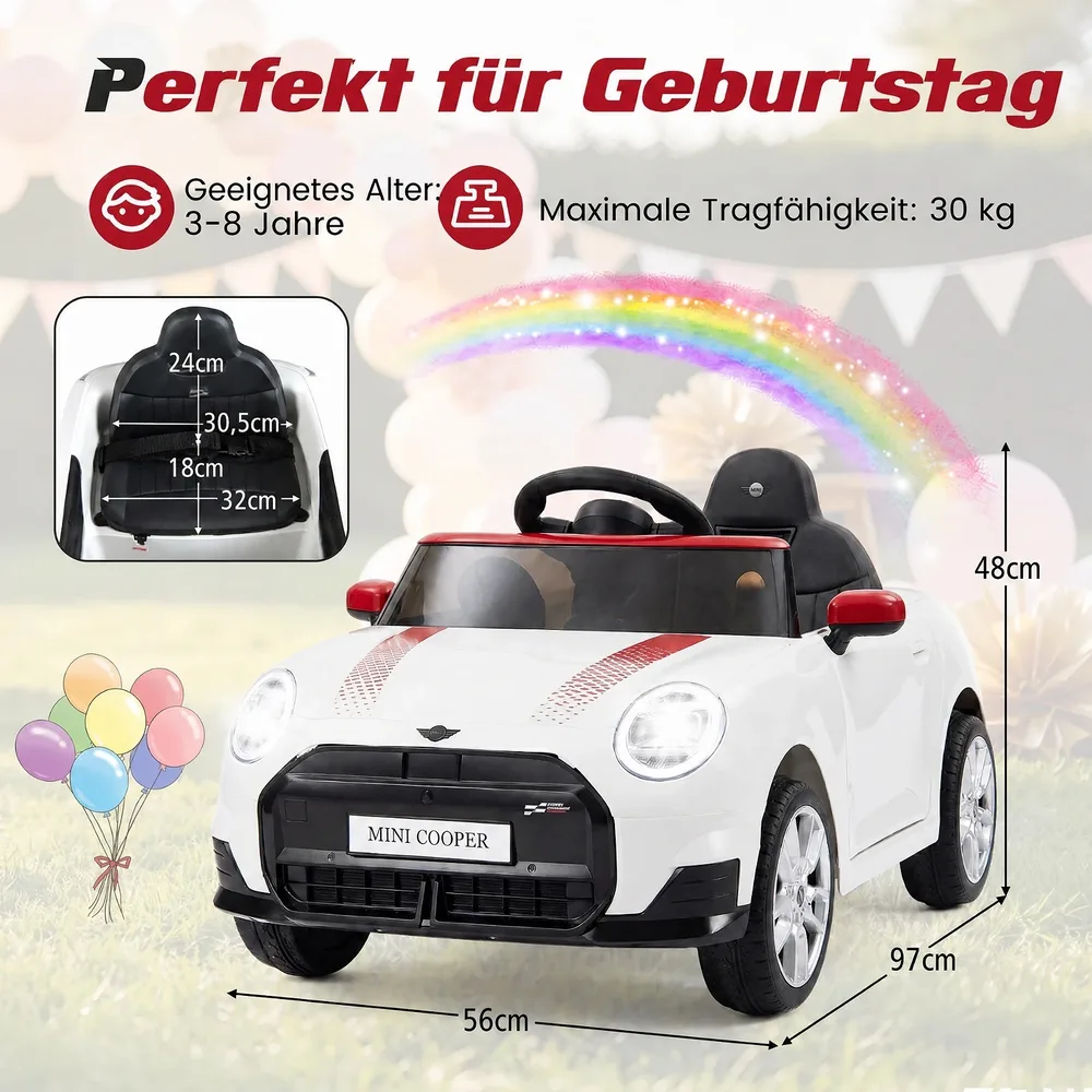 Детска електрическа кола 12 V в стил BMW Mini с дистанционно и LED светлини, бяла, снимка 3