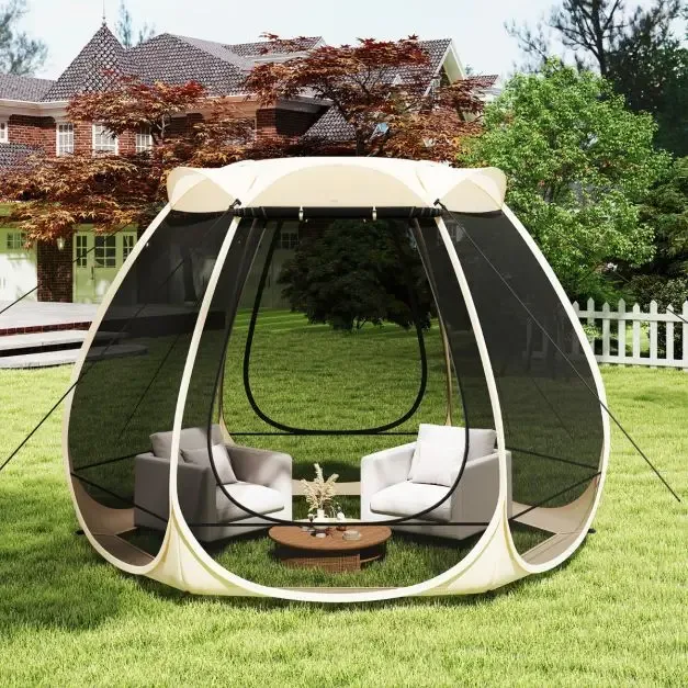 Pop-up палатка с мрежа против комари от всички страни, за 4–6 души, 310 × 270 см, бежова, снимка 2