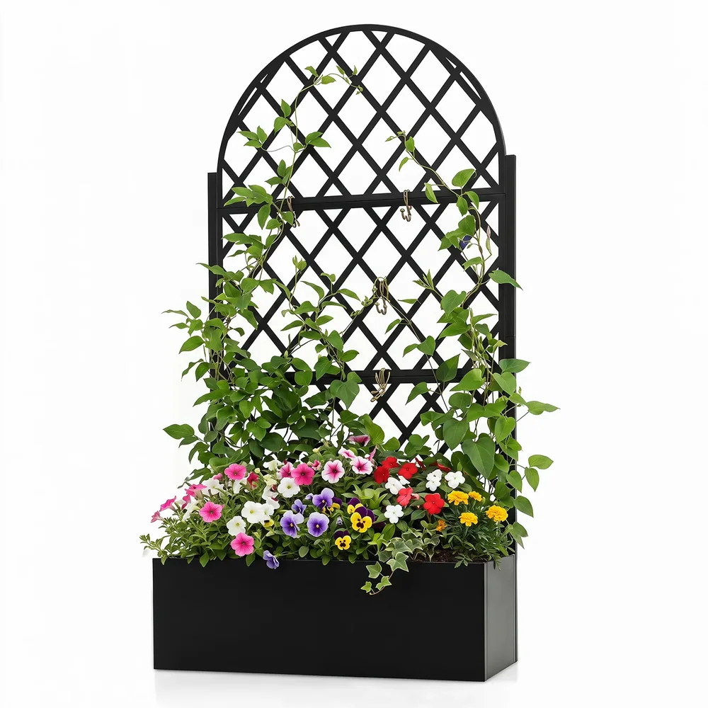 Метална саксия с решетка и параван за уединение, 90 × 40 × 180 см, черна, снимка 8