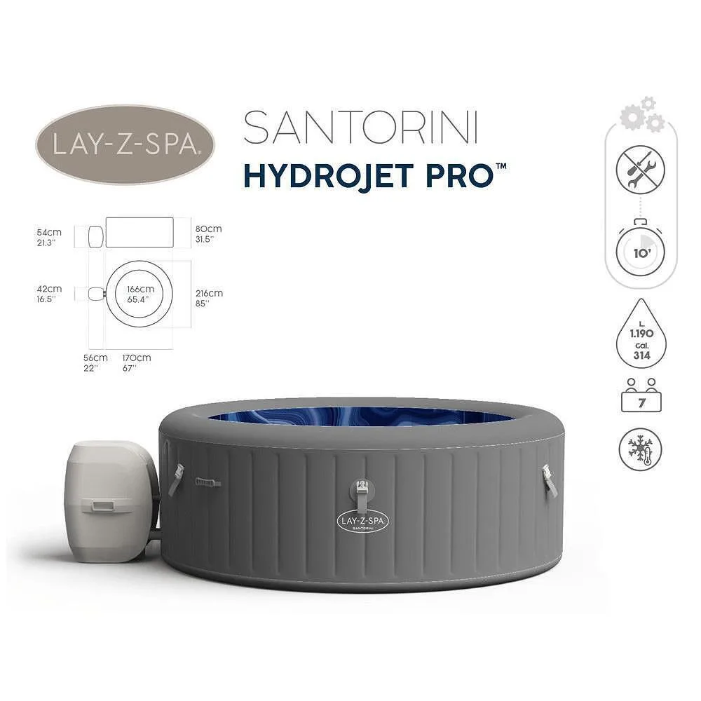 Джакузи надуваемо Santorini Hydrojet Pro - 216 × 80 см с филтърна помпа, покривало и диспенсър, снимка 3