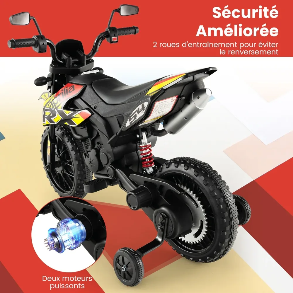 Детски електрически мотор Aprilia 12 V с помощни колела, лицензиран, черен, снимка 3