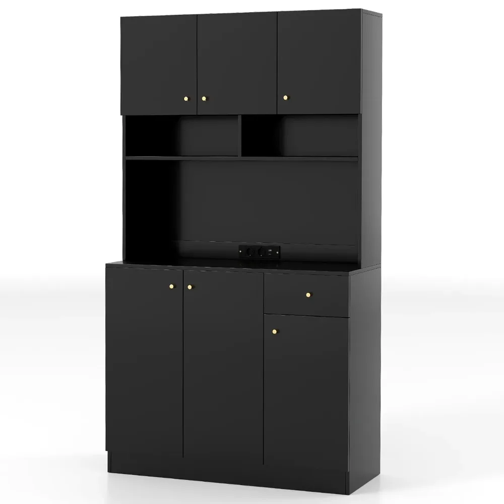 Висок кухненски шкаф с контакти и USB порт, 100 × 40 × 181 см, черен