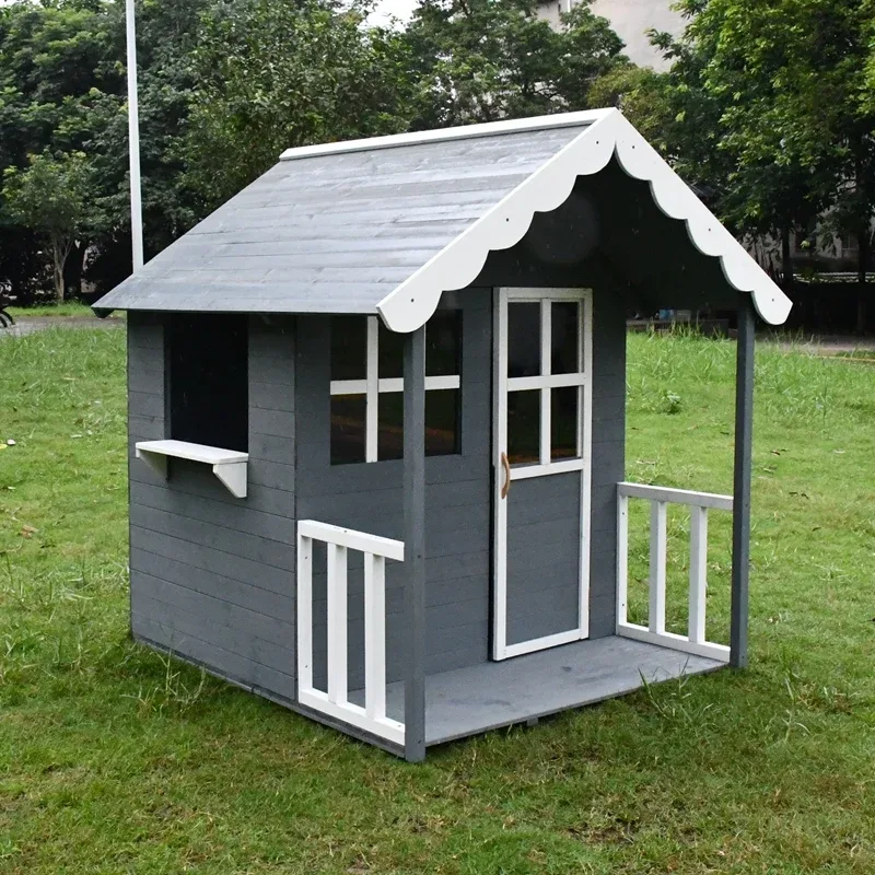 Дървена детска къща, 139x143.5x149 см, за игри на открито в двора и градината, снимка 7