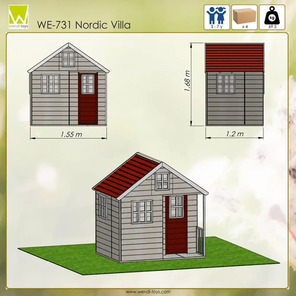 Детска къща за игра Nordic Villa - Червено, снимка 8