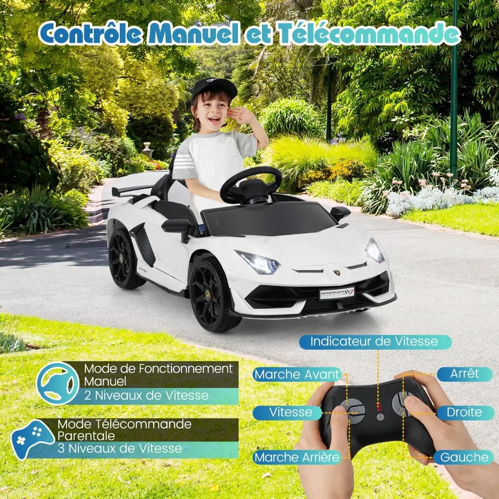 Детска електрическа кола Lamborghini 12V с дистанционно и хидравлични врати, бяла, снимка 4